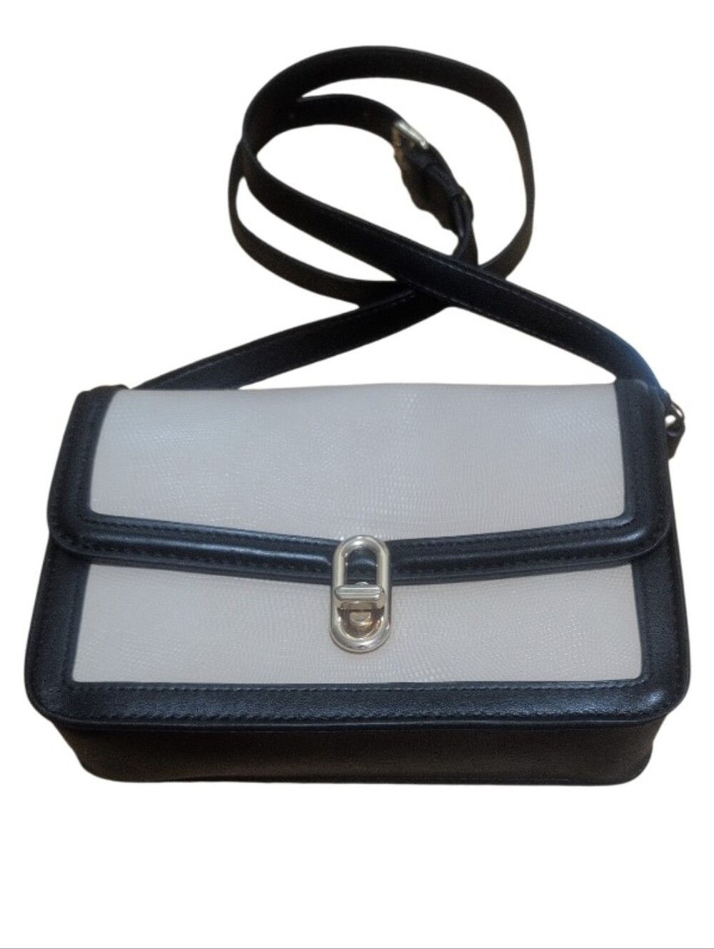 Jules Kae Vegan Crossbody Bag Beige Black Textured Gold Tone NWT